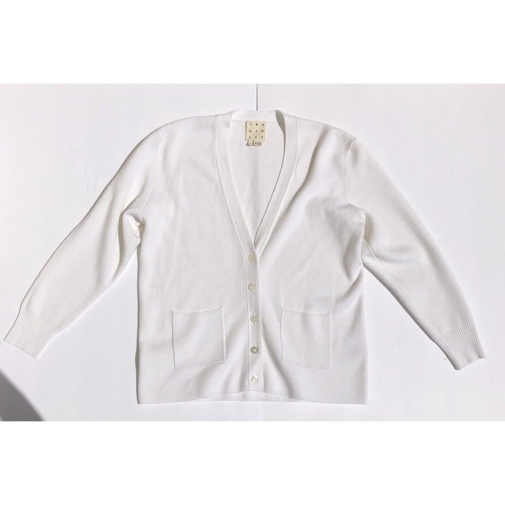 Tra Mad Rke White Viscose Blend Knit Cardigan Sweater
